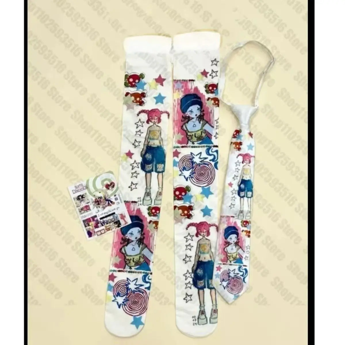 Rebel Mixed-Graphic Thigh-High Socks