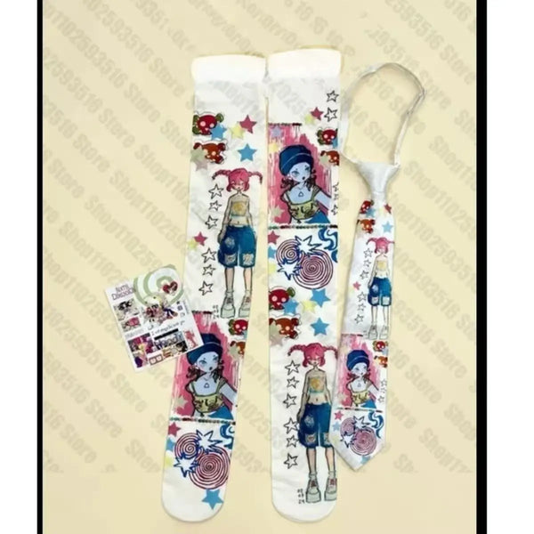 Rebel Mixed-Graphic Thigh-High Socks