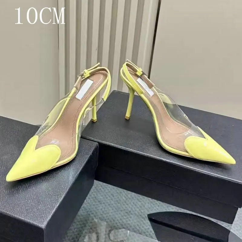 Heart-Shaped Transparent High-Heeled Sandals For Women Summer Fairy Style Pointed-Toe Low-Heeled Women'S Shoes Sexy Party Pumps