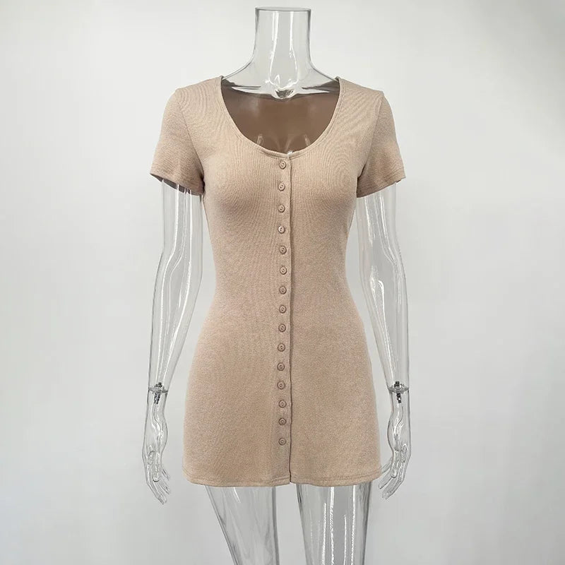 Talia Button-Front Knit Bodycon Mini Dress