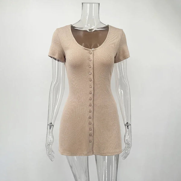 Talia Button-Front Knit Bodycon Mini Dress