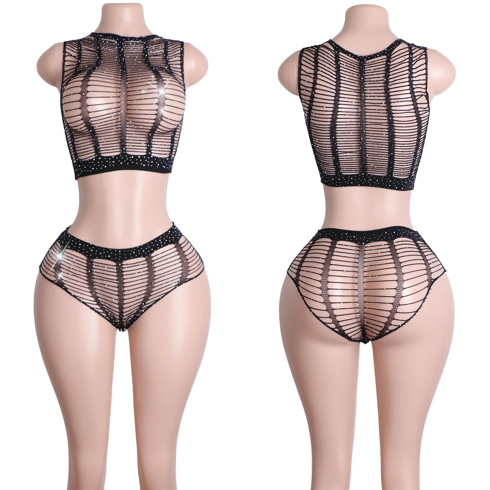 Obsidian Mirage Fishnet Rhinestone Lingerie Two-piece Secondary image