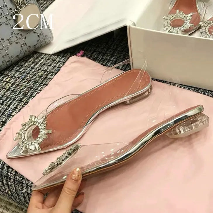 34-45 PVC Transparent Crystal Shoes 2024 Summer New Pointed Odd Heel Shoes Stiletto Ladies Sun Decoration Wild Fairy Shoes
