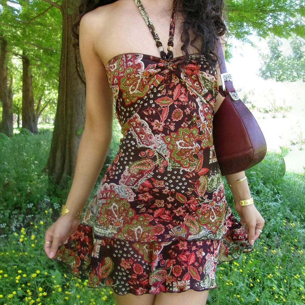 Luciana Printed Backless Halter Mini Dress