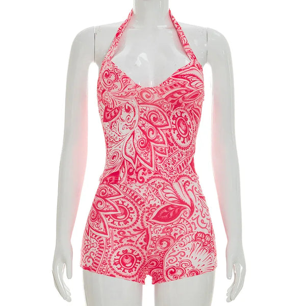 Zaria Snake-Print Halter Shorts Set Two-piece