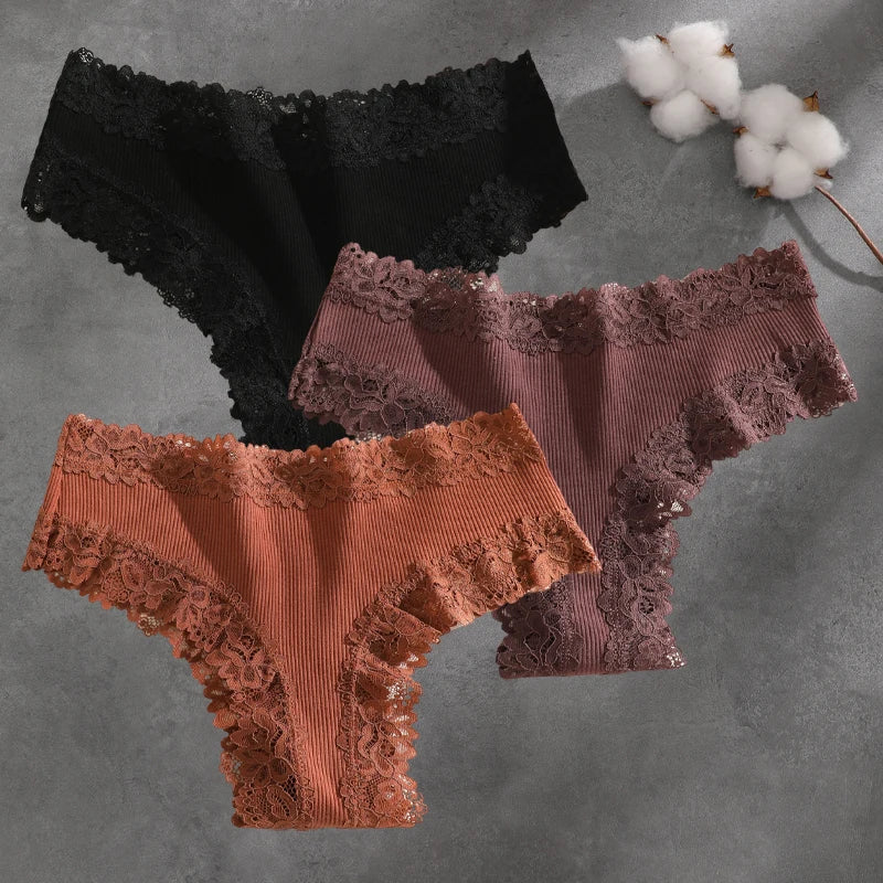 Brielle Floral Lace Bikini Panty Pack Lingerie 3-piece