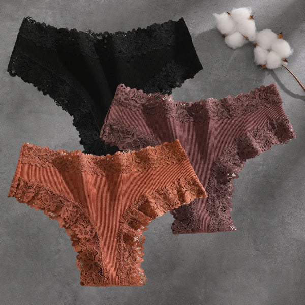 Brielle Floral Lace Bikini Panty Pack Lingerie 3-piece