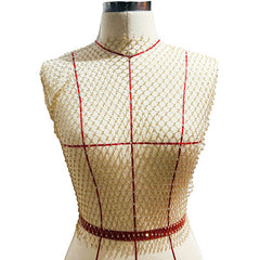 Leqoel Sexy Mesh Crop Tops for Women 2022 Summer Rhinestones Fashion Party See Through Fishnet Tank Hollow Out Backless Top New