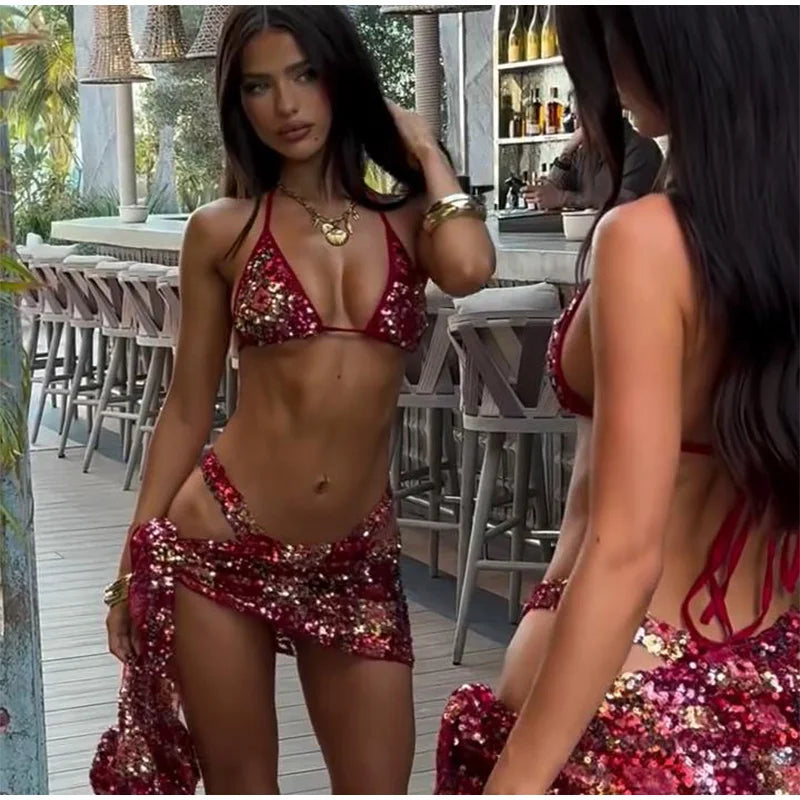 Sienna Sequin Bikini Skirt Three-piece