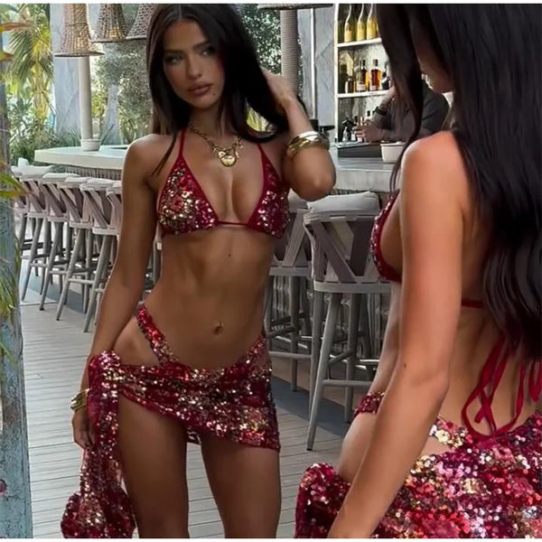 Sienna Sequin Bikini Skirt Three-piece