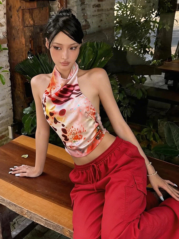 Emilia Floral Satin Halter Apparel Top