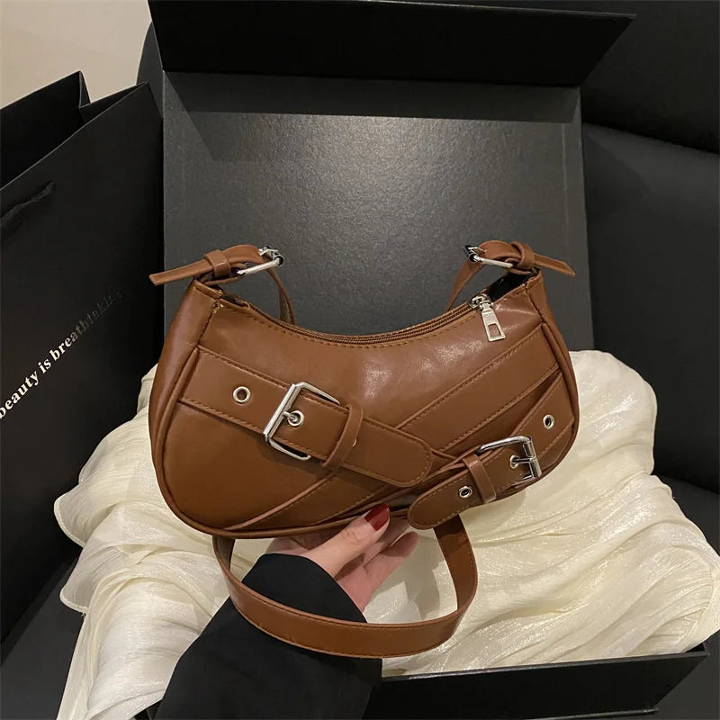 Y2K Vintage PU Leather Women Shoulder Bag Small Crossbody Bag Fashion Ladies Underarm Bag Clutch Purse and Handbag
