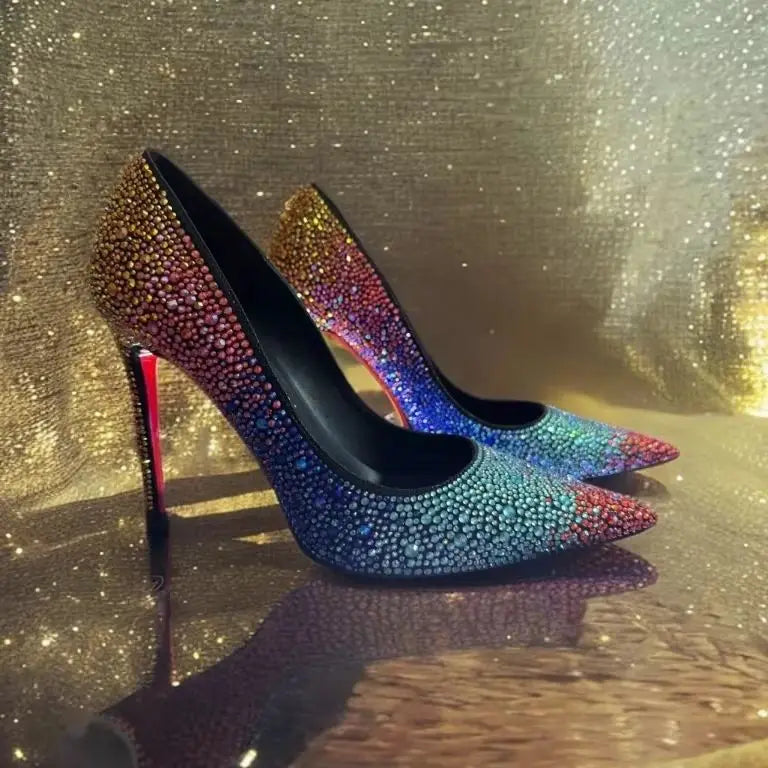 Women Full Diamond High Heel Pumps Rhinestone Pointed Toe Stiletto Heel Bling Bling Luxury Brand Colorful Crystal Wedding Shoes Main image