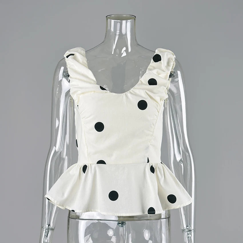 Linad Vintage Polka Dot Backless Tank Tops Summer Street Chic Slim Deep V Neck Vest Casual Ruffles Sleeveless Tops Woman 2026