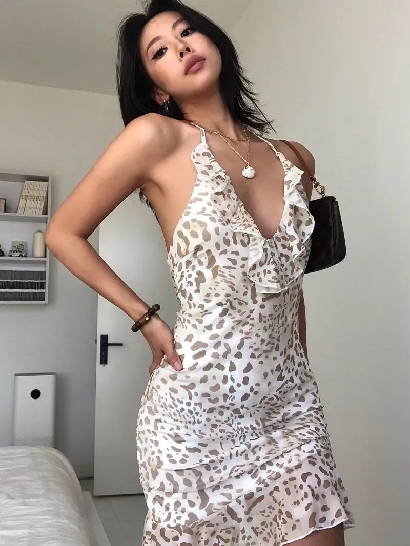 Sahara Luxe Leopard Animal Print Ruffle Mini Dress