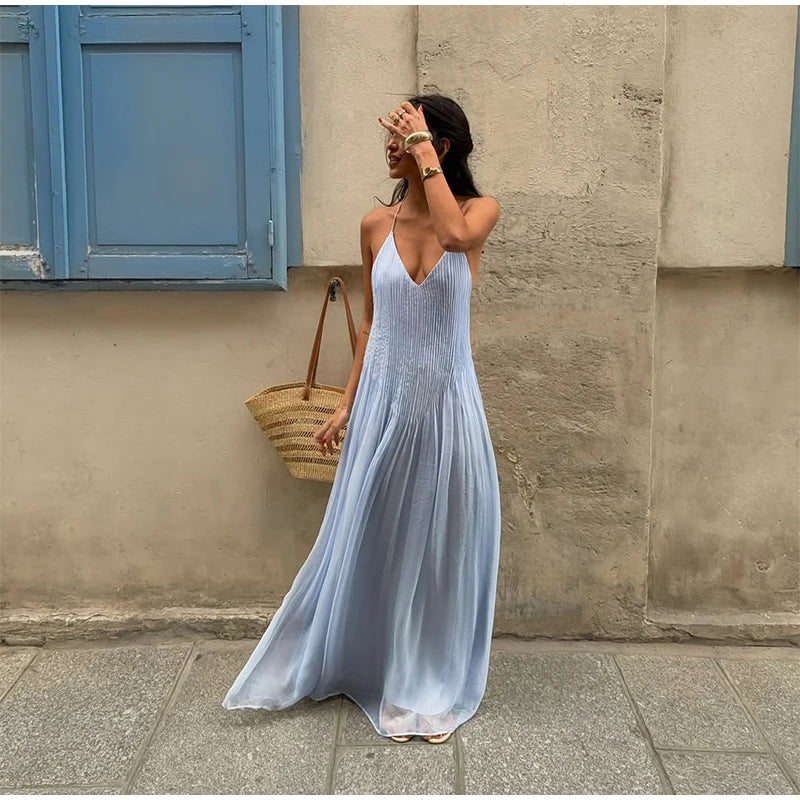 Skylar Pleated Backless Maxi Dress