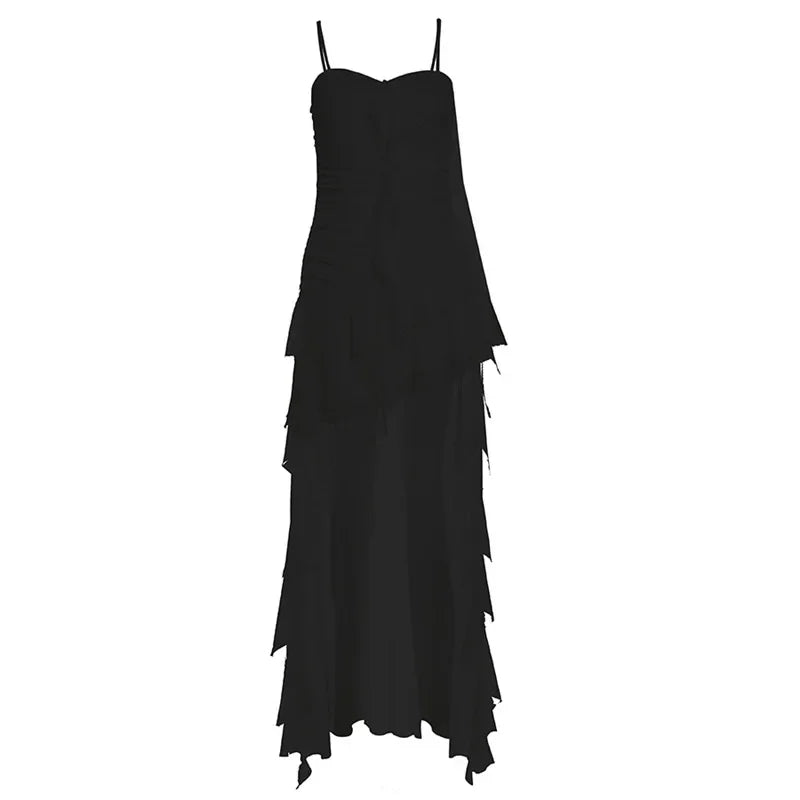 PixieKiki Y2k Sexy Mesh Ruffle Irregular High Low Dress White Black Sleeveless Long Dresses Summer Clothes Women 2024 P94-EZ30