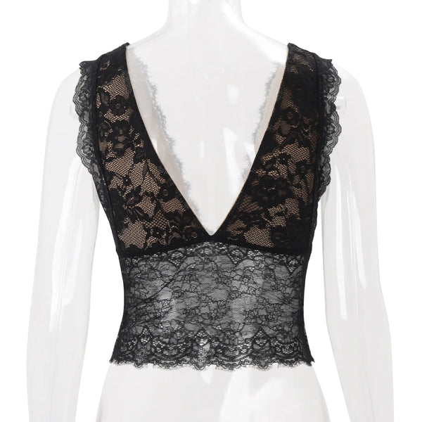 Nerissa Sheer Lace V-Neck Top One-piece