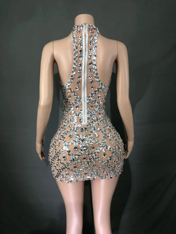 Adara Crystal Sequin Sheer Performance Mini Dress