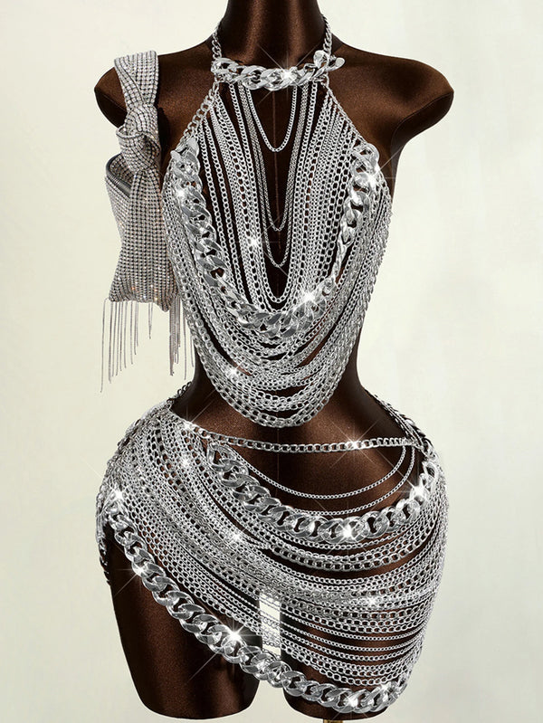 Azalea Metal Chain Backless Mini Dress