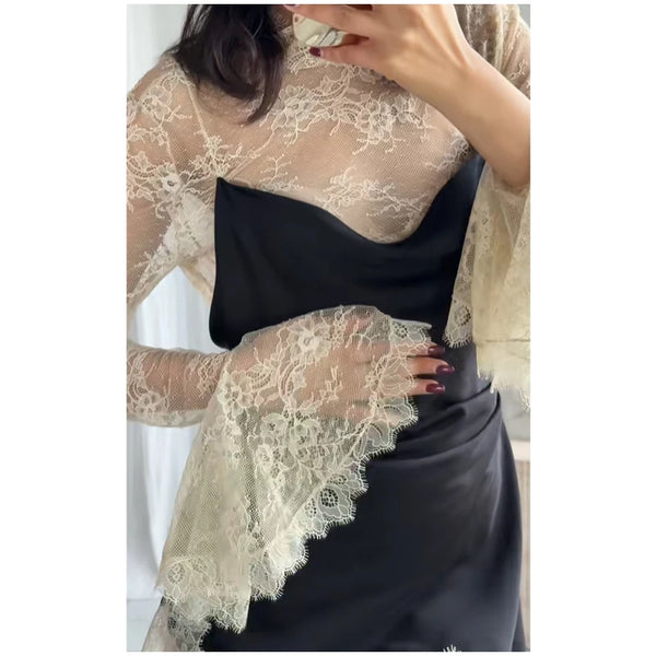 Genevieve Lace-Patchwork Flared-Sleeve Mini Dress