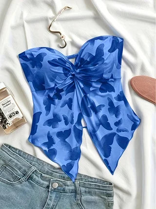 Flora Floral Off-Shoulder Crop Top One-piece
