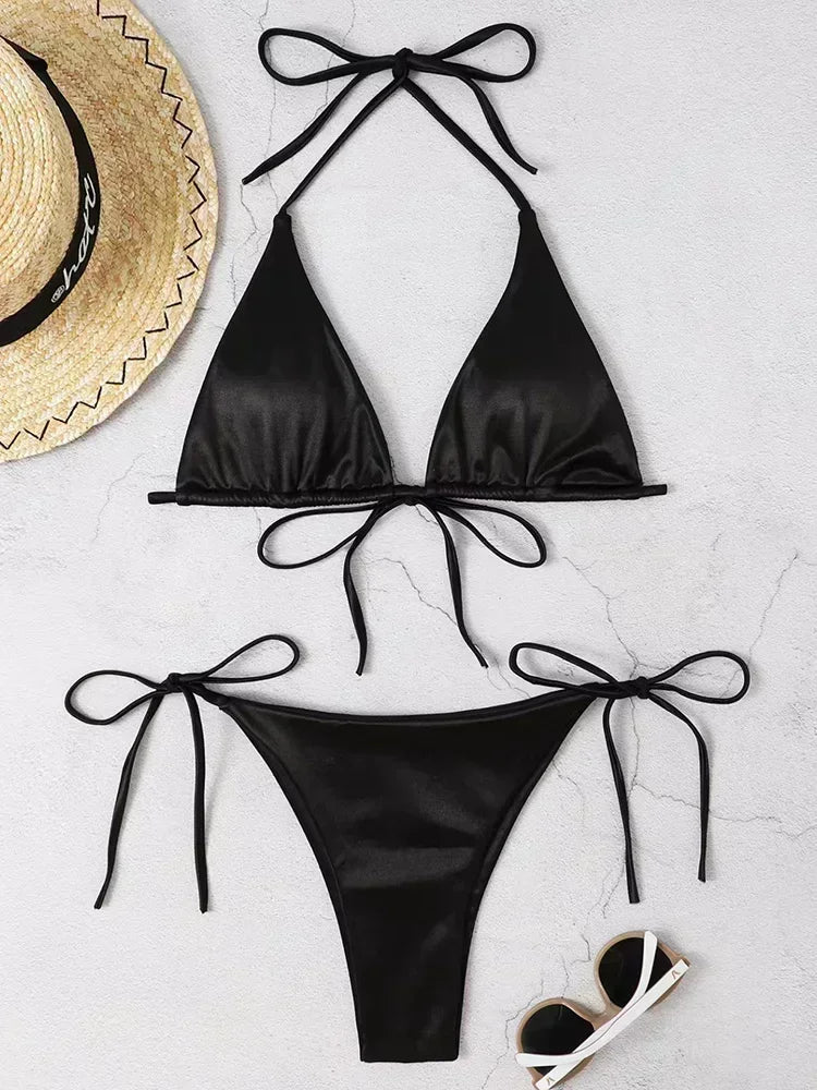 Valentina Metallic Wrap Halter Bikini Two-piece