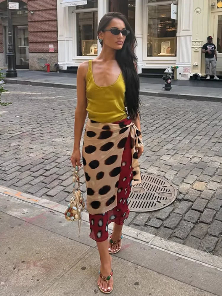 Marlowe Animal Print Wrap Midi Skirt One-piece