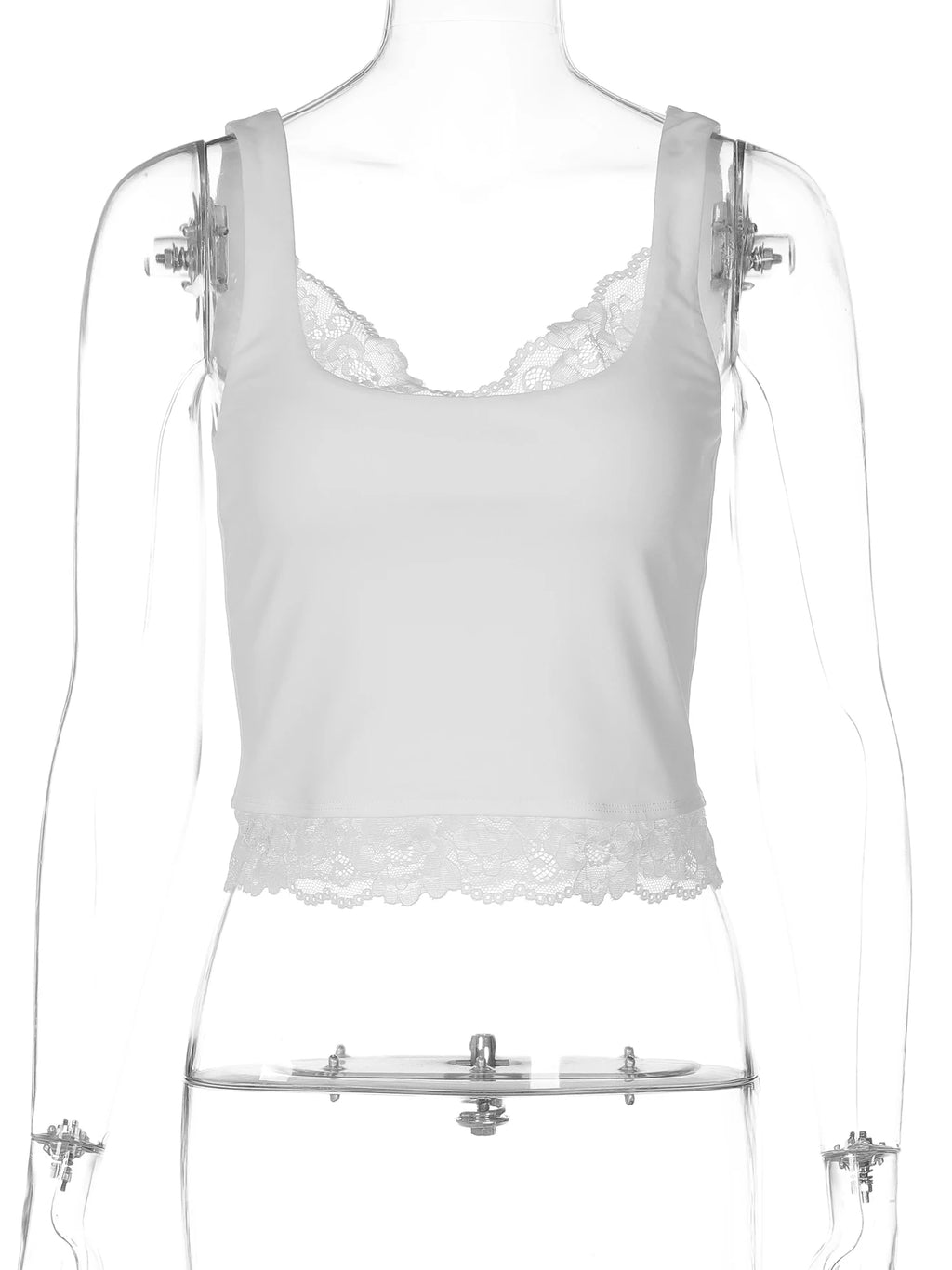 Celine Square-Neck Lace-Ruffle Backless Tank Top One-piece