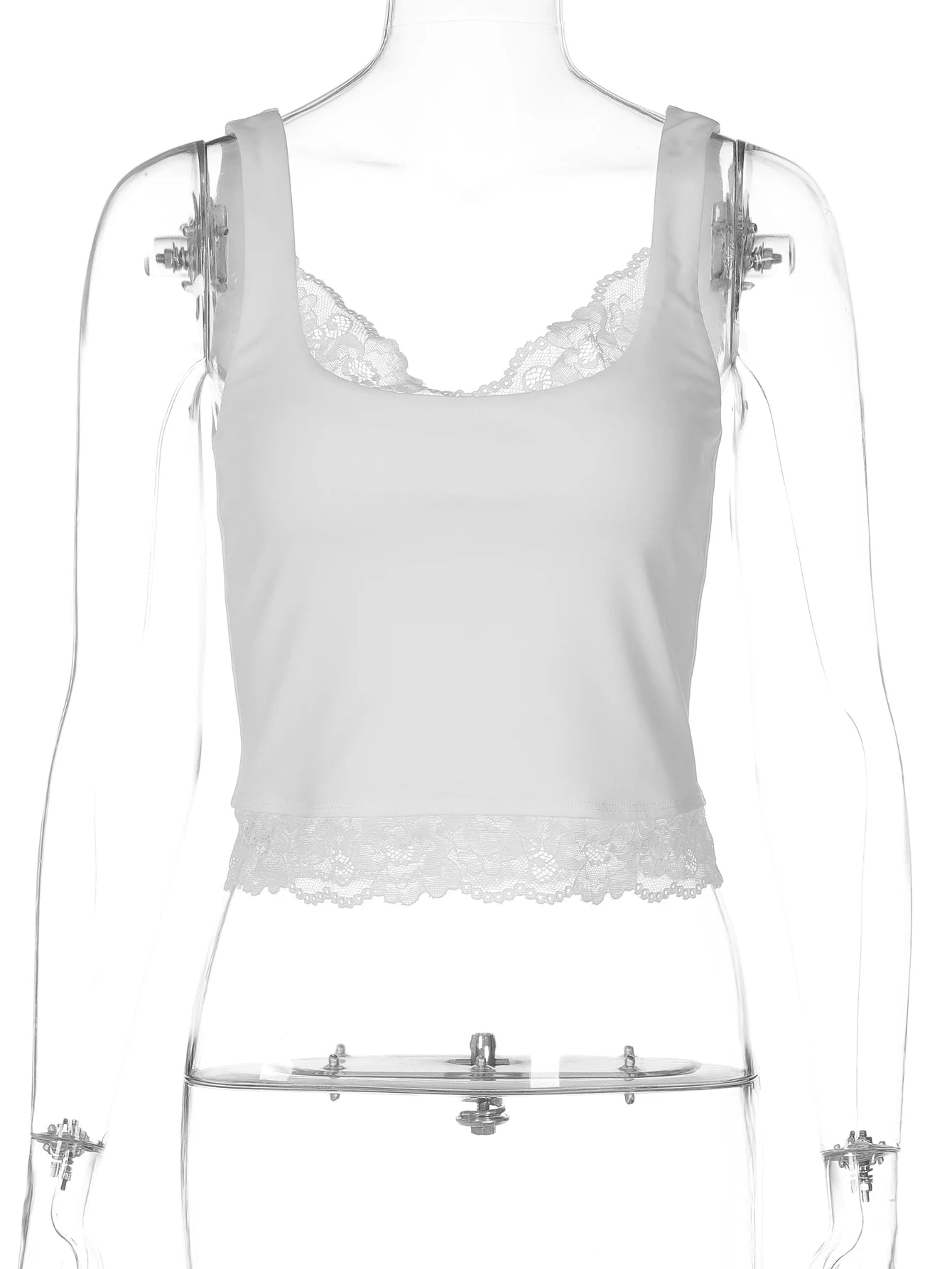 Celine Square-Neck Lace-Ruffle Backless Tank Top One-piece