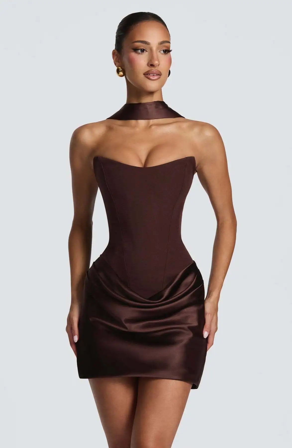 Regina Ruched Satin Strapless Mini Dress