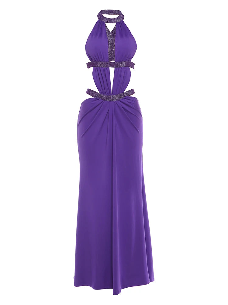 Amara Deep-V Cutout Halter Maxi Dress