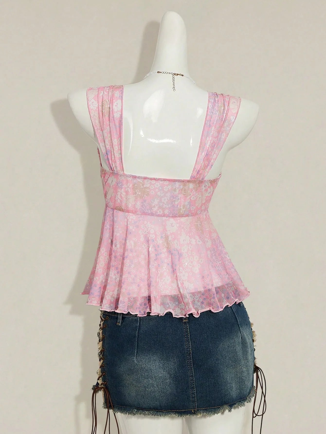 Poppy V-Neck Bow Sheer Camisole Crop Top One-piece