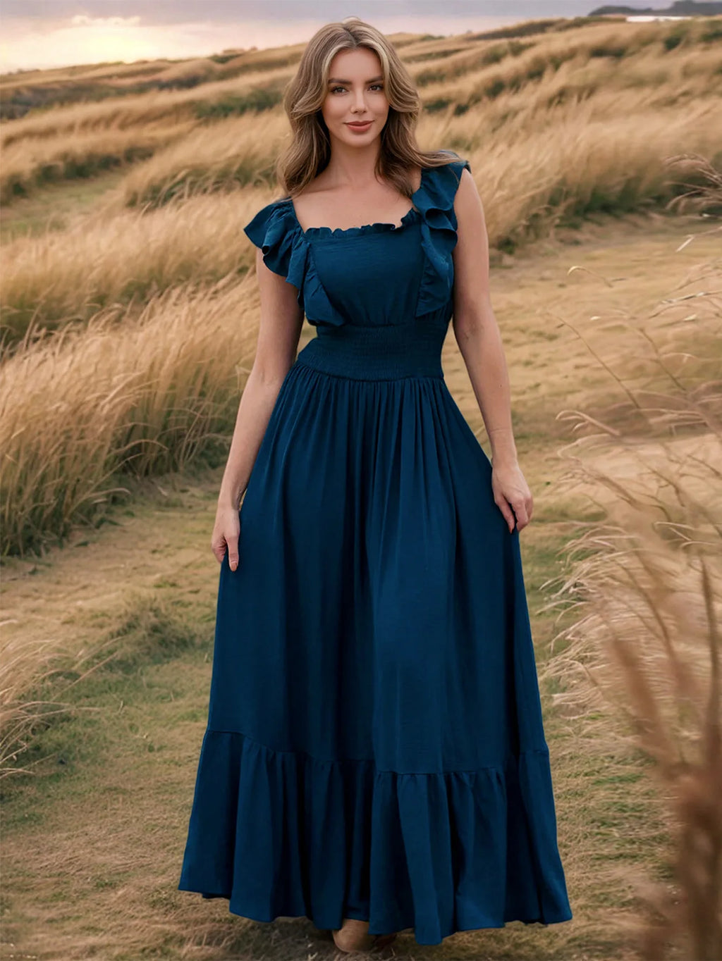 Calliope Ruffled Backless A-Line Maxi Dress