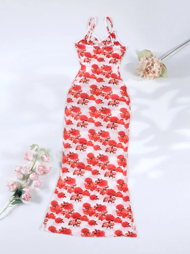 Marisa Red Floral String Bikini & Mesh Cover-Up Dress Collection