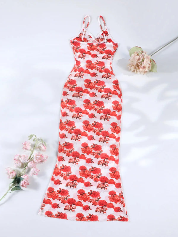 Marisa Red Floral String Bikini & Mesh Cover-Up Dress Collection