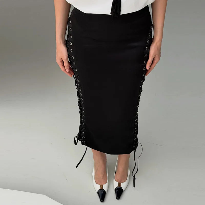Dorota Side Lace-Up High-Waist Midi Pencil Skirt One-piece