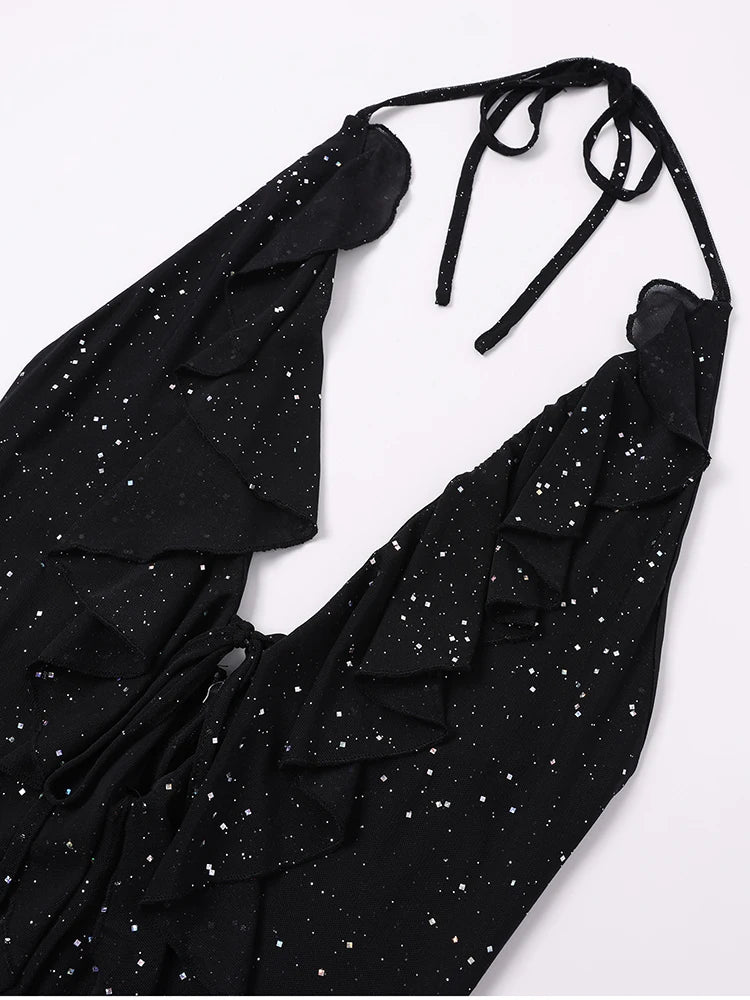 Fiorella Sequin Mesh Halter Mini Dress