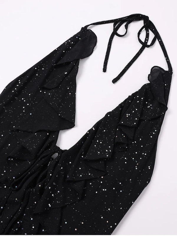 Fiorella Sequin Mesh Halter Mini Dress
