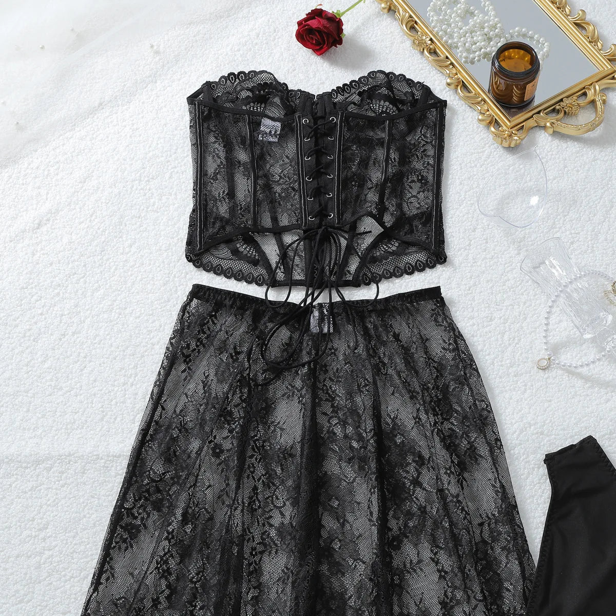 Bellatrix Sheer Lace Corset Pants Set Three-piece