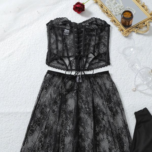 Bellatrix Sheer Lace Corset Pants Set Three-piece