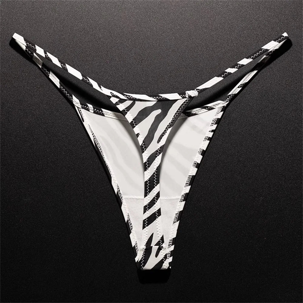 High Slit Spring/Summer New Leopard Print Thong for Women Sexy Ice Silk Seamless Underwear One-piece Fitness Plus Size G-strings