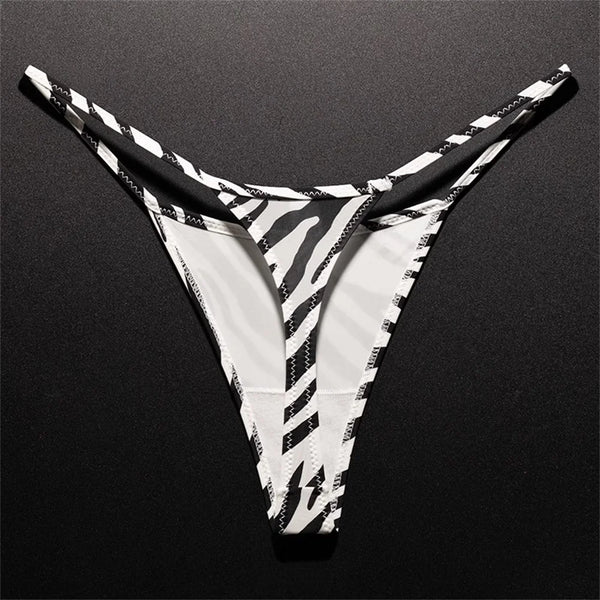 High Slit Spring/Summer New Leopard Print Thong for Women Sexy Ice Silk Seamless Underwear One-piece Fitness Plus Size G-strings