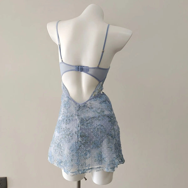Ophira Lace-Trim Mesh Nightdress & Panty Lingerie Two-piece