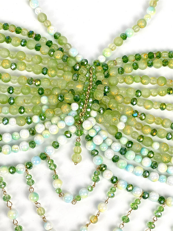 Ione Green Rhinestone Sequin Corset Crop Top