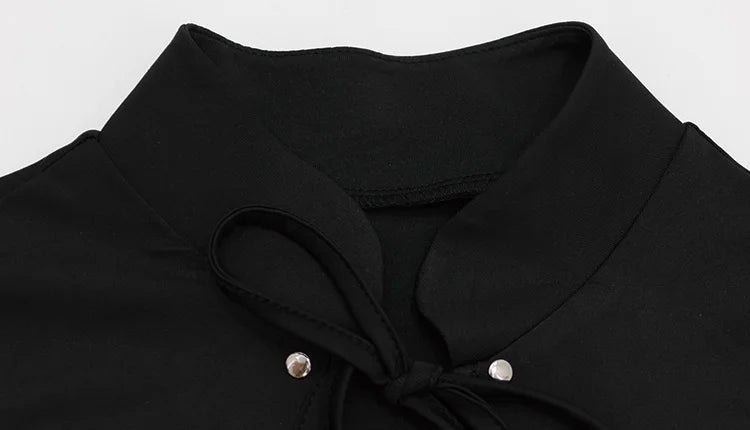Huhugirl Fashion 2026 New T-Shirts Tees Tops Hollow Out Solid Slim Sleeveless Half High Collar Party Dark Club Street Style Chic