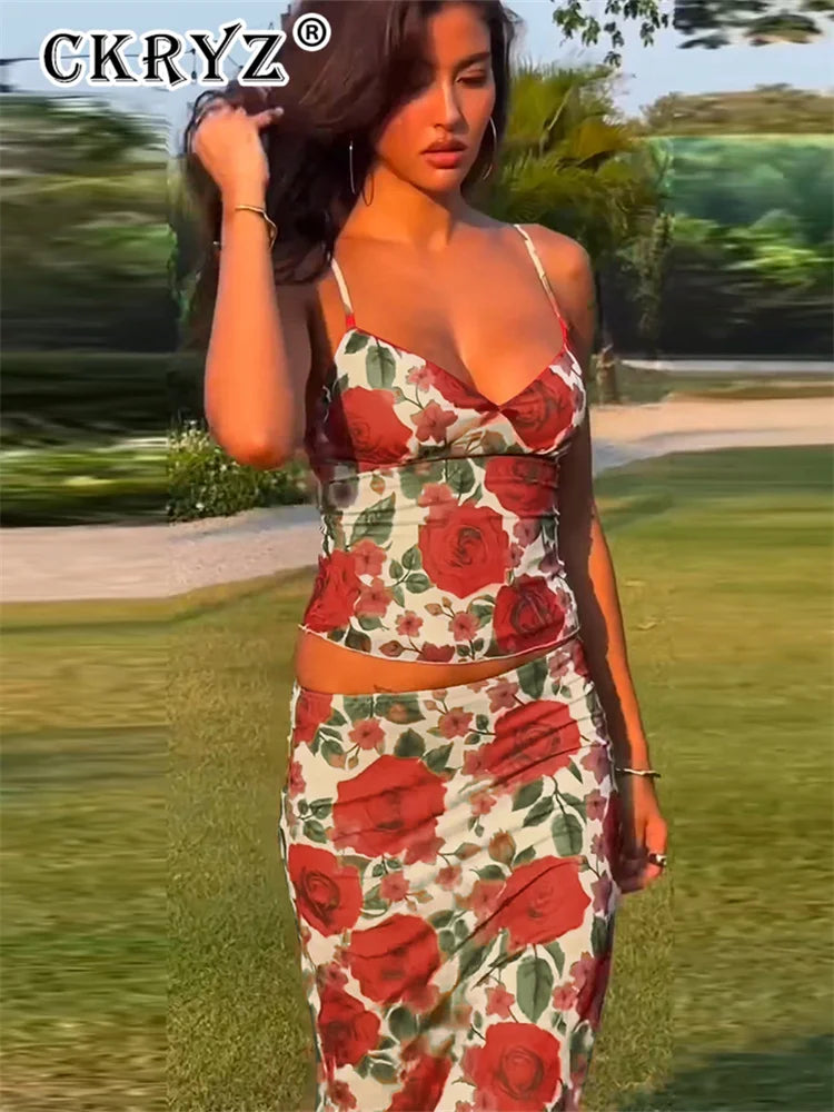 Paloma Floral Backless Maxi Skirt Two-piece