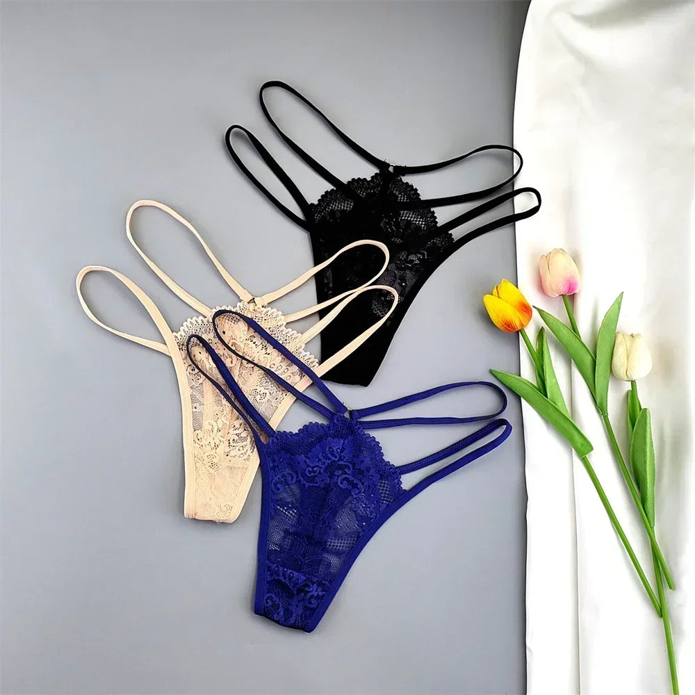 Elara Thin-Strap Lace Thong Pack Lingerie 3-piece