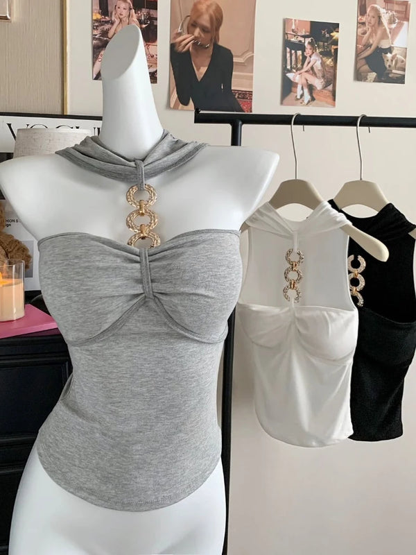 Selena Ivory Chain-Link Halter One-piece