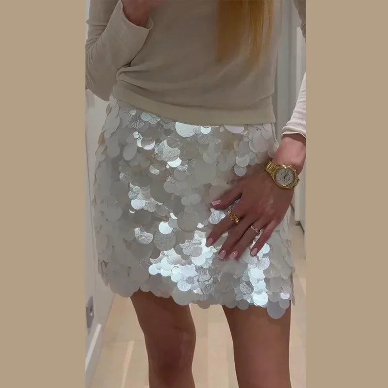 Sexy Sequins Women's Bodycon Mini Skirts Chic High Waist Short A-line Beach Skirt 2026 Spring Summer Lady Y2k Party Club Wear